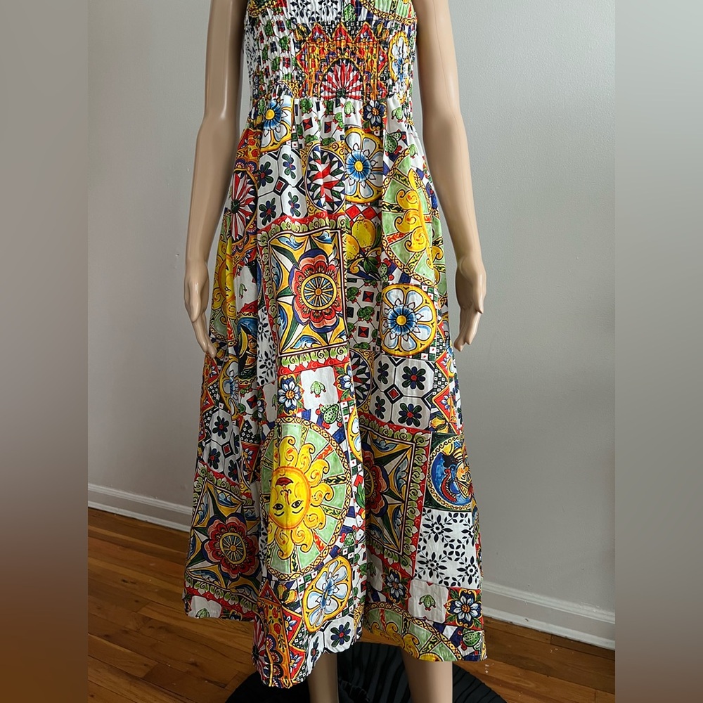 Bellambra 100% Cotton Made In Italy Multi Floral Midi Dress Size L - Picture 5 of 12